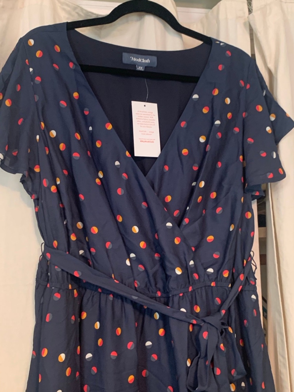 ModCloth ‘Fits of Bliss’ Navy Polka Dot Wrap Midi Dress Size 2X - Picture 4 of 9
